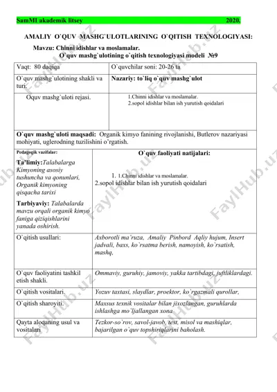 amaliy o`quv mashg`ulotlari texnologiyasi modeli №9 — DOCX