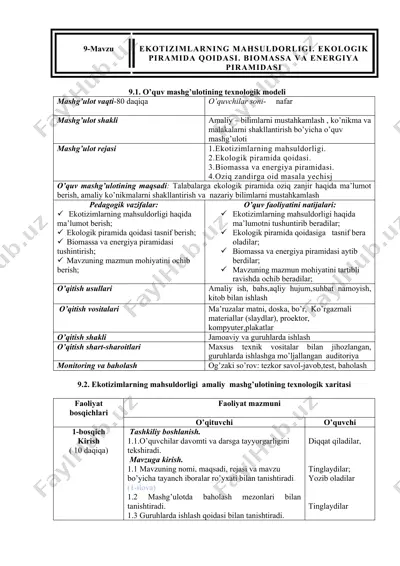 ekotizimlarning mahsuldorligi. ekologik piramida qoidasi. biomassa va energiya piramidasi — DOCX