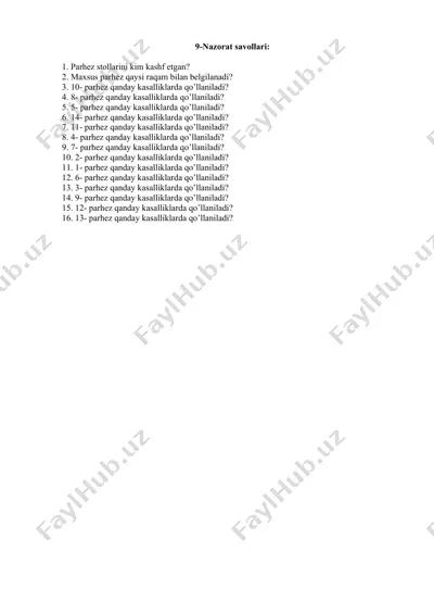 parhez stollarining nazorati — DOCX