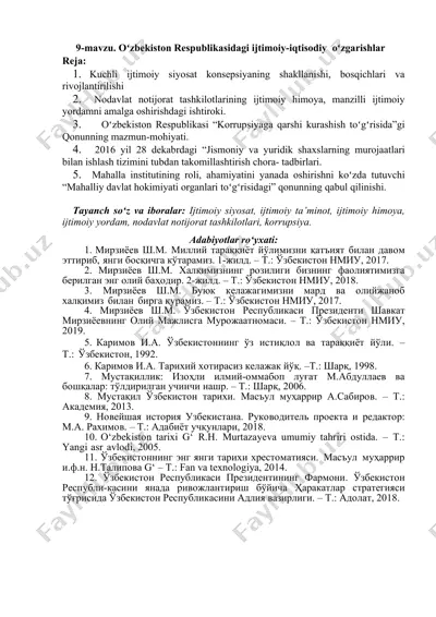 oʻzbekiston respublikasidagi ijtimoiy-iqtisodiy o‘zgarishlar — DOCX