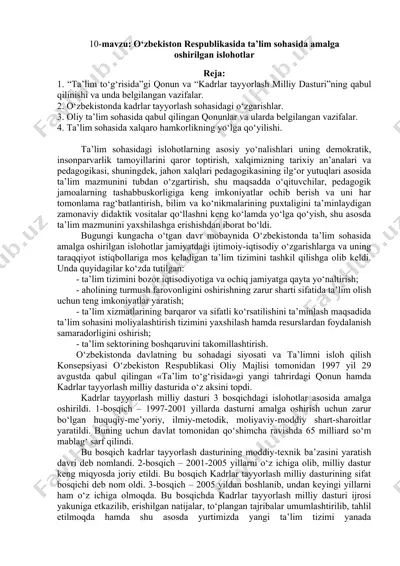 o‘zbekiston respublikasida ta’lim sohasida amalga oshirilgan islohotlar — DOCX