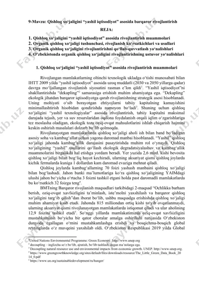 qishloq xo‘jaligini “yashil iqtisodiyot” asosida barqaror rivojlantirish — DOCX