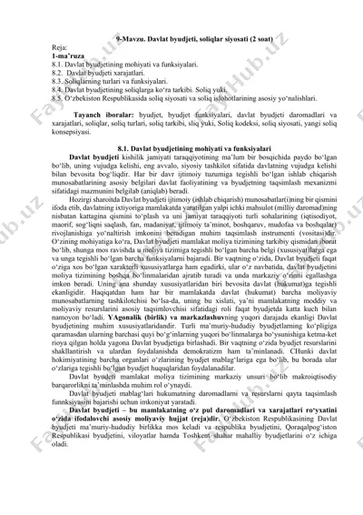 davlat byudjeti, soliqlar siyosati — DOCX