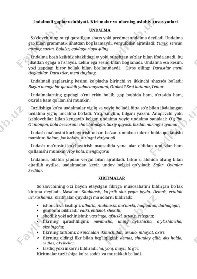 undalmali gaplar uslubiyati — DOCX