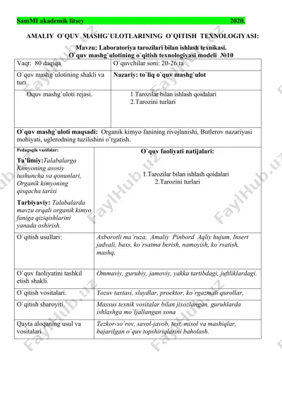 amaliy o`quv mashg`ulotlarining o`qitish texnologiyasi — DOCX