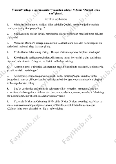"zulmat ichra nur" qissasi — DOCX