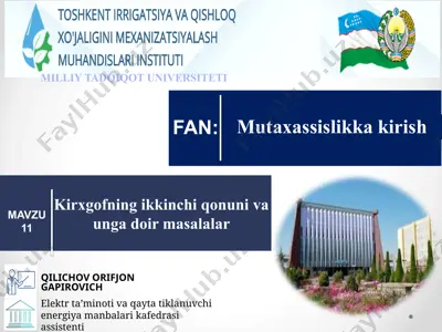 elektr ta’minoti va qayta tiklanuvchi energiyamanbalarikafеdrasiassistenti — PPTX