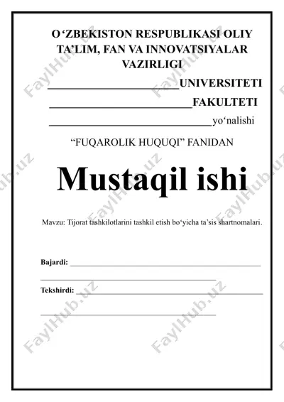 tijorat tashkilotlarini tashkil etish boʻyicha ta’sis shartnomalari — DOCX