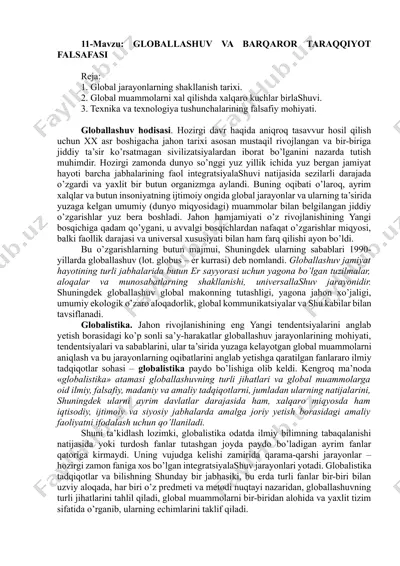 globallashuv va barqaror taraqqiyot falsafasi — DOCX