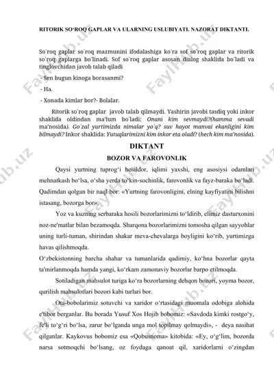 ritorik so'roq gaplar va ularning uslubiyati. nazorat diktanti — DOCX