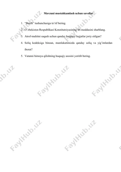 huquqshunoslik mavzusidagi savollar — DOCX
