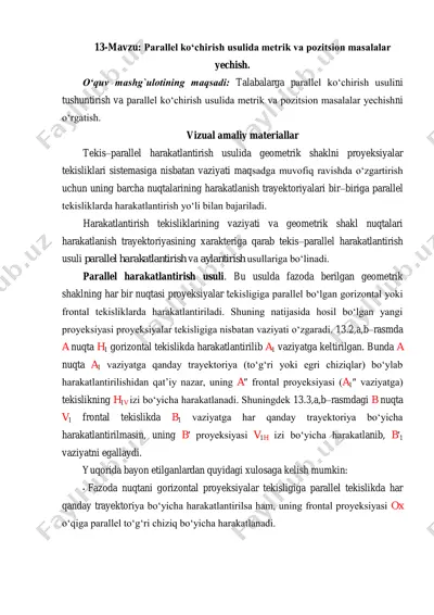 parallel ko‘chirish usulida metrik va pozitsion masalalar yechish — PDF