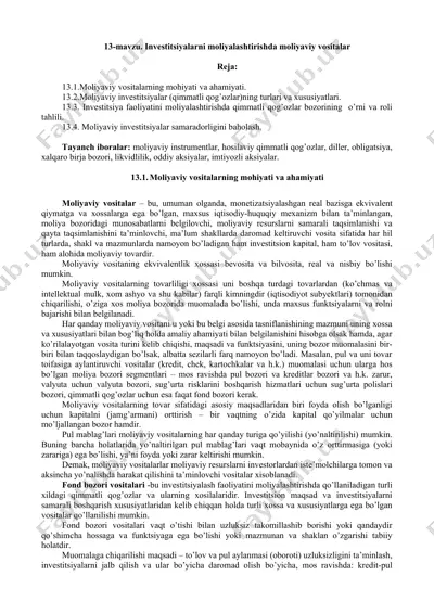 investitsiyalarni moliyalashtirishda moliyaviy vositalar — DOC