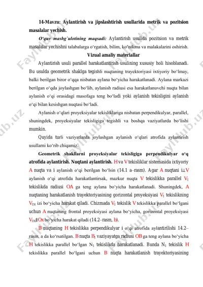 aylantirish va jipslashtirish usullarida metrik va pozitsion masalalar yechish — PDF