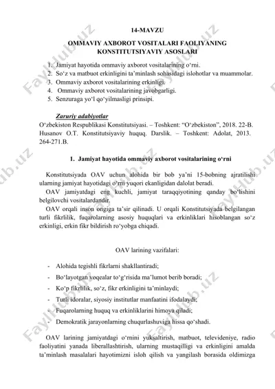 ommaviy axborot vositalari faoliyaning konstitutsiyaviy asoslari — DOC
