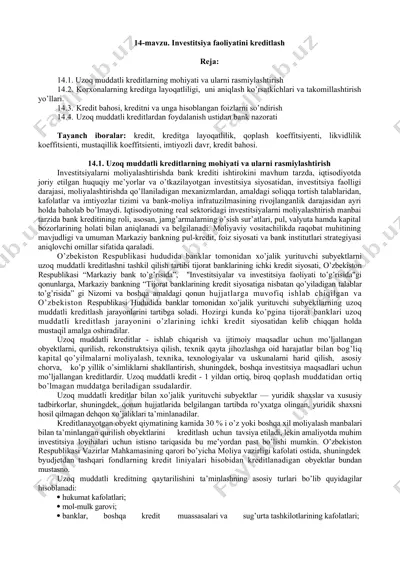 investitsiya faoliyatini kreditlash — DOC