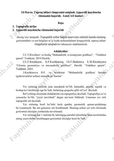tuproq ishlari chegarasini aniqlash. apparelli maydoncha chizmasini bajarish — PDF
