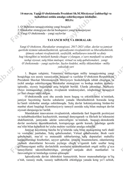 yangi o‘zbekistonda prezident sh.m.mirziyoyev rahbarligi va tashabbusi ostida amalga oshirilayotgan islohotlar — DOCX