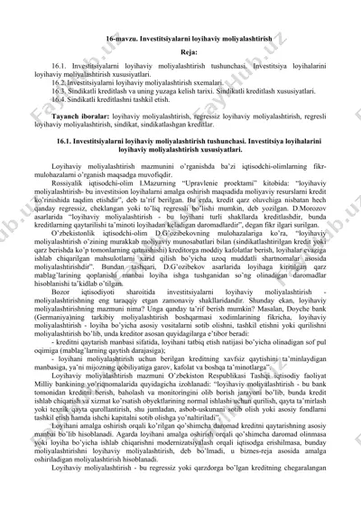 investitsiyalarni loyihaviy moliyalashtirish — DOC