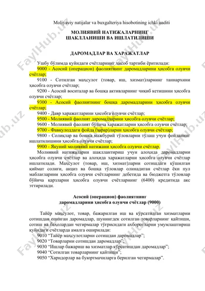 moliyaviy natijalar va buxgalteriya hisobotining ichki auditi — DOCX