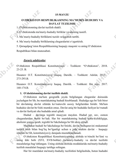 o‘zbekiston respublikasining ma’muriy-hududiy va davlat tuzilishi — DOC