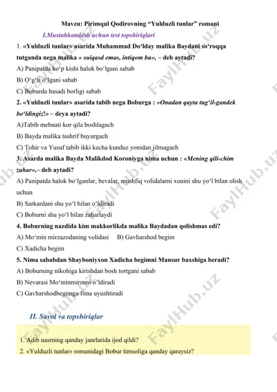 "yulduzli tunlar" romani — DOCX