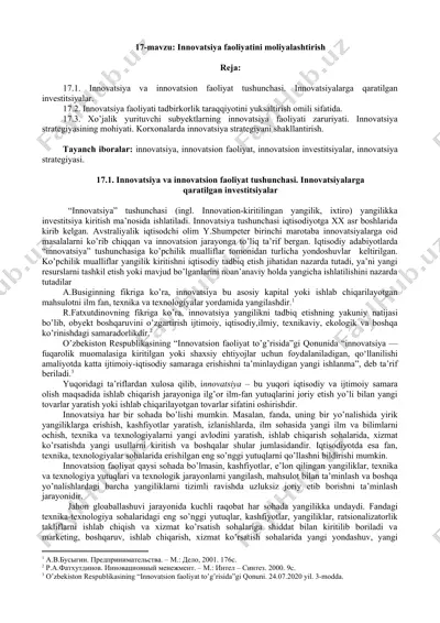 innovatsiya faoliyatini moliyalashtirish — DOC