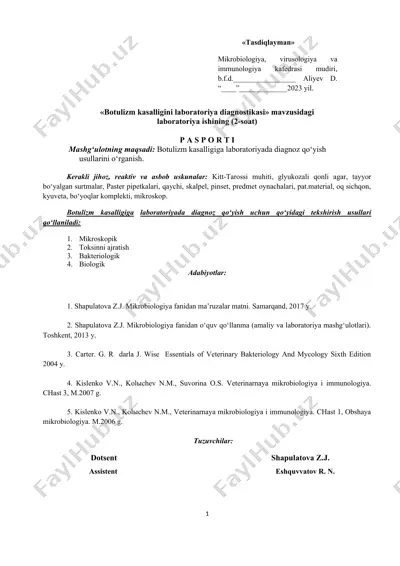 botulizm kasalligini laboratoriya diagnostikasi — DOC