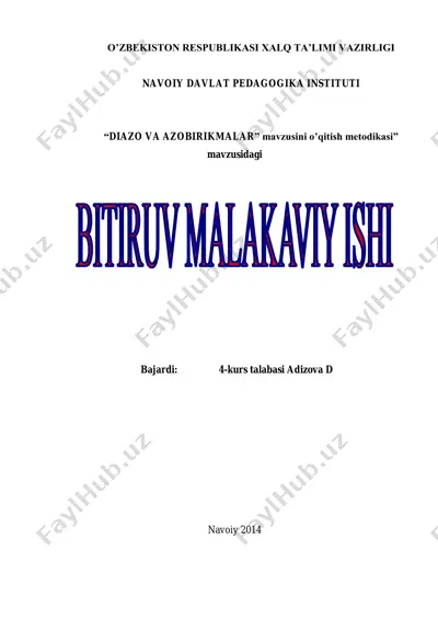 "diazo va azobirikmalar" mavzusini o’qitish metodikasi — PDF