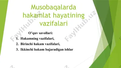 musobaqalar va hakamlar hay'atining vazifalari — PPTX