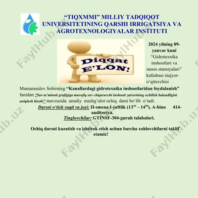 gidrotexnika inshootlari va nasos stansiyalari — DOCX