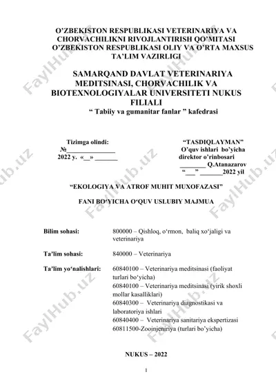 "ekologiya va atrof muhit muxofazasi" — DOCX