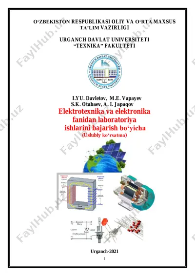 elektrotexnika va elektronika fanidan laboratoriya ishlarini bajarish bo‘yicha (uslubiy ko‘rsatma) — PDF