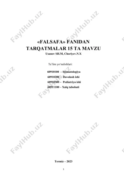 fаlsаfа fanidan tarqatmalar 15 ta mavzu — DOCX