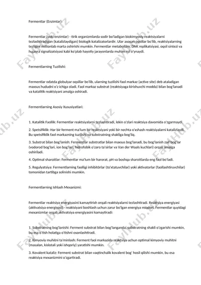 fermentlar (enzimlar) — DOCX