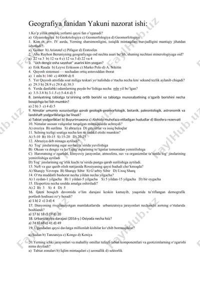 geografiya fanidan yakuni nazorat ishi — DOCX
