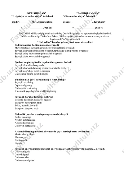 gidrotexnika inshootlar va nasos stansiyalaridan foydalanish ta’lim yo’nalishi — PDF