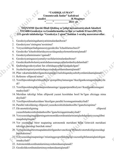 geodeziya 2 qism nazorat savollari — DOCX