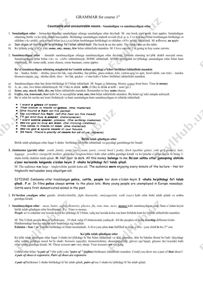 countable and uncountable nouns - sanaladigan va sanalmaydigan otlar — DOCX