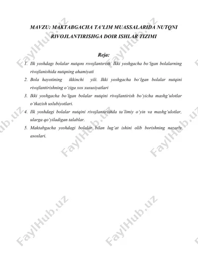 maktabgacha ta’lim muassalarida nutqni rivojlantirishga doir ishlar tizimi — DOCX