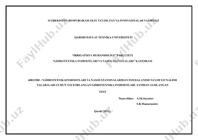 gidrotexnika inshootlari test savollari — PDF
