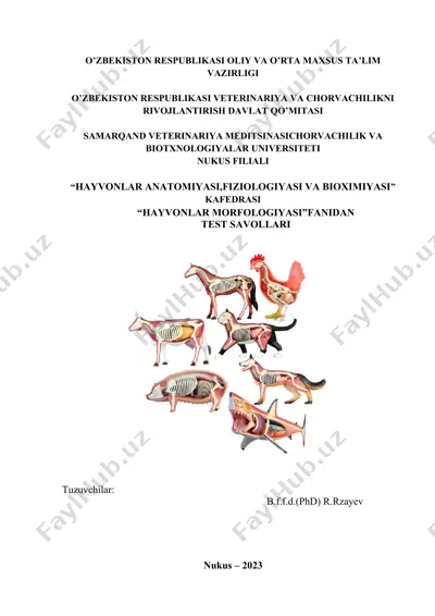 "hayvonlar anatomiyasi test saviyalar" — DOCX