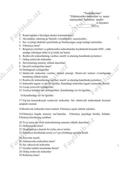 gidrotexnika inshootlari va nasos stansiyalari — DOCX