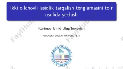 ikki o’lchovli issiqlik tarqalish tenglamasi to’r usulida yechish — PDF