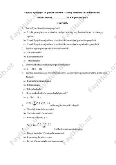 tasodifiy hodisalar va ehtimoller — DOCX