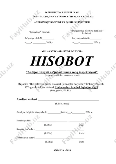 malakaviy amaliyot bo‘yicha hisobot — DOCX