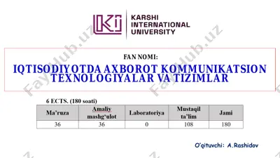 iqtisodiyotda axborot-kommunikatsion texnologiyalar va tizimlar — PDF