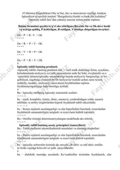iqtisodiy tahlil fanining predmeti — DOCX