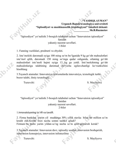 innovatsion iqtisodiyot nazorat savollari — DOCX