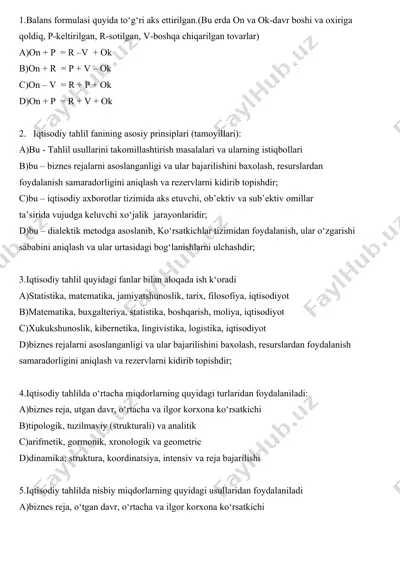 iqtisodiy tahlil formulalari — DOCX